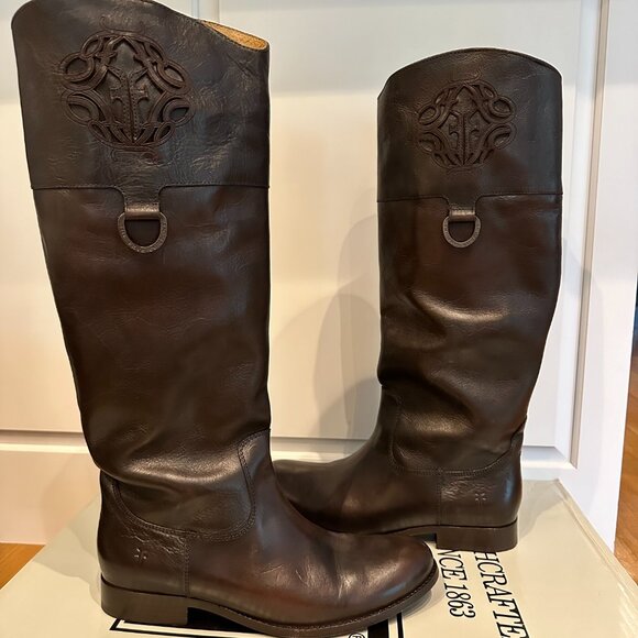 Frye Leather Boots - Melissa Logo Style in Dark Brown - Picture 4 of 11